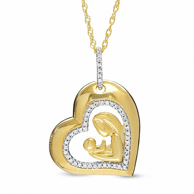 0.16 CT. T.W. Diamond Motherly Love Heart Pendant in Sterling Silver with 18K Gold Plate