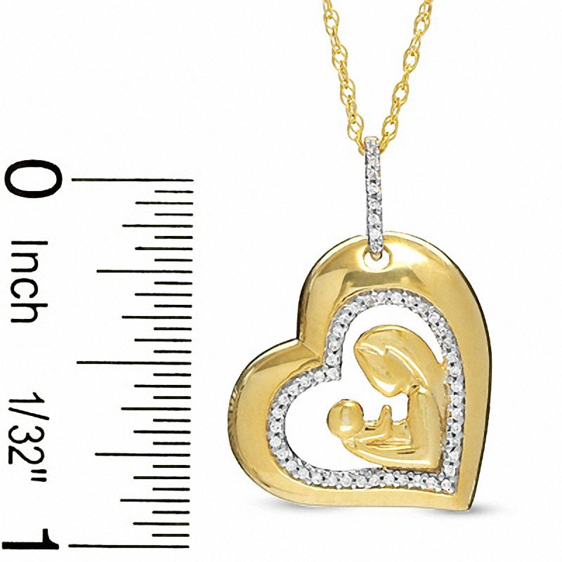 0.16 CT. T.W. Diamond Motherly Love Heart Pendant in Sterling Silver with 18K Gold Plate
