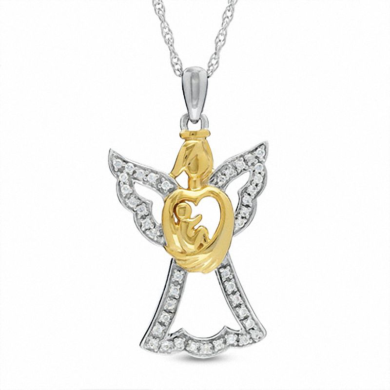 0.16 CT. T.W. Diamond Angel Motherly Love Pendant in Sterling Silver and 18K Gold Plate