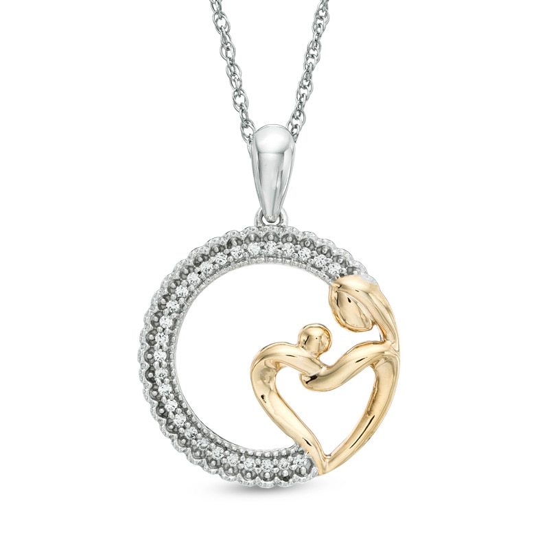 0.12 CT. T.W. Diamond Motherly Love Circle Pendant in Sterling Silver and 14K Gold Plate