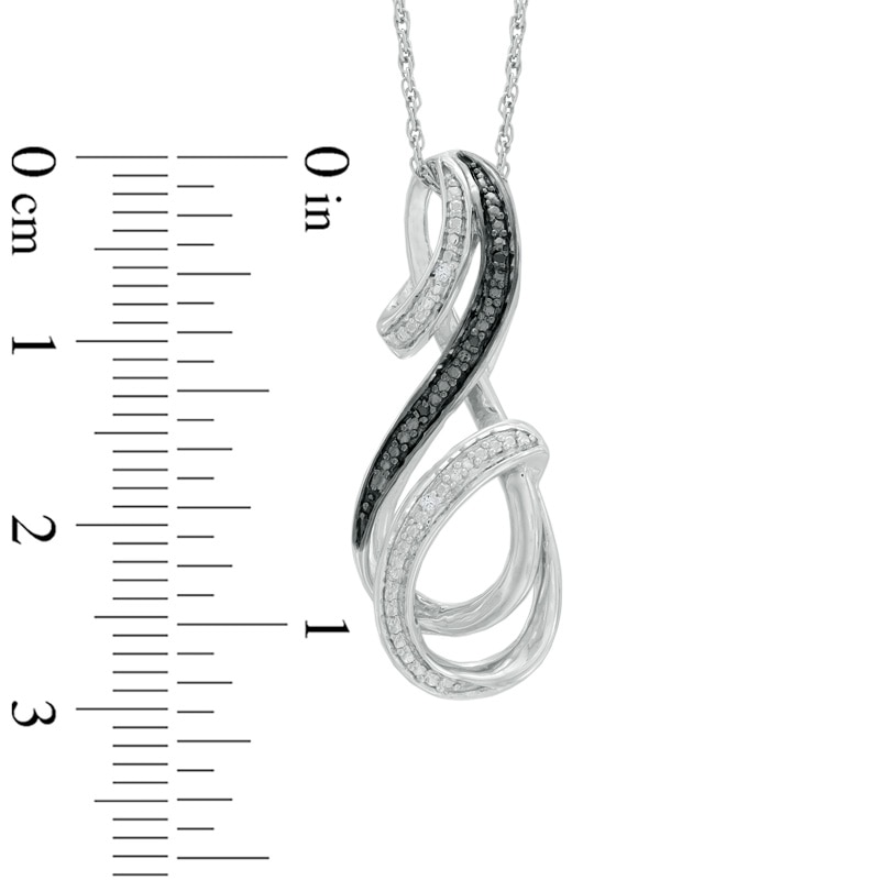Enhanced Black and White Diamond Accent Beaded Infinity Ribbon Pendant in Sterling Silver