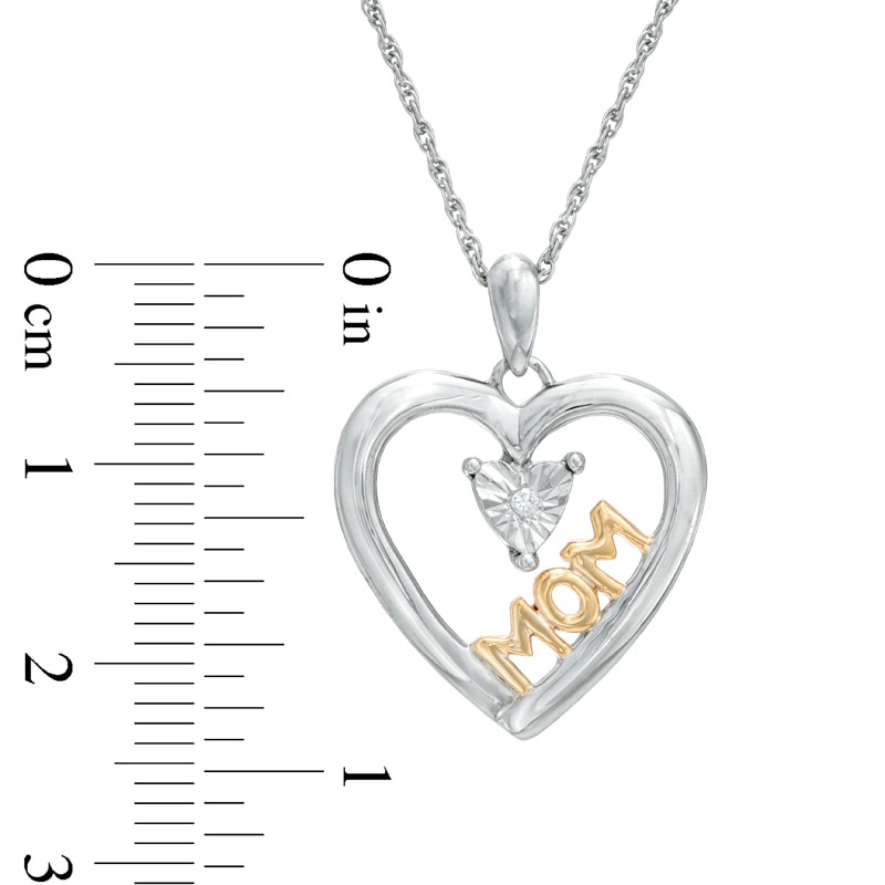Diamond Accent Heart with "MOM" Pendant in Sterling Silver and 14K Gold Plate