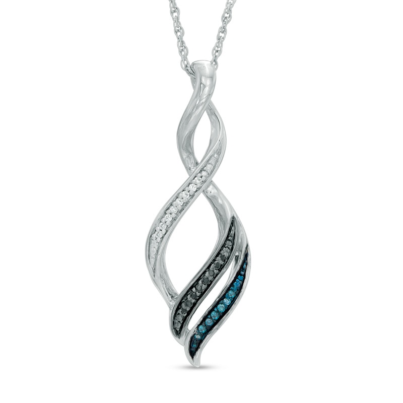 0.07 CT. T.W. Black, Blue and White Diamond "MOM" Infinity Pendant in Sterling Silver