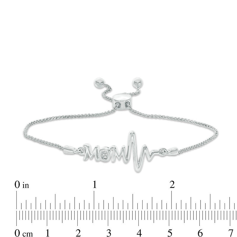 Diamond Accent "MOM" Heartbeat Bolo Bracelet in Sterling Silver - 9.5"