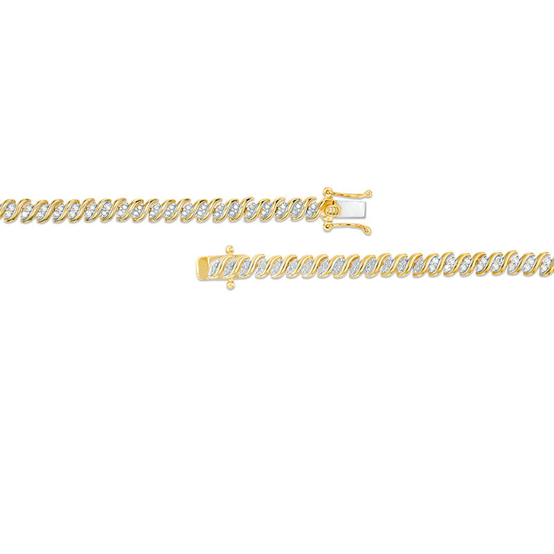 1.98 CT. T.W. Diamond Two-Stone "S" Curve Tennis Necklace in Sterling Silver with Yellow Rhodium - 17"