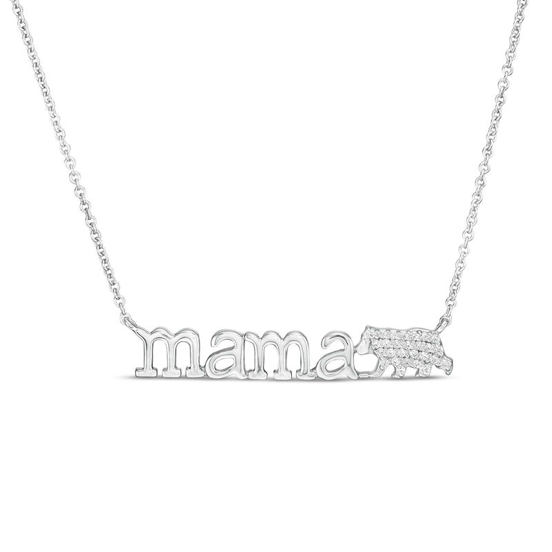 0.05 CT. T.W. Diamond "mama" Bear Necklace in Sterling Silver - 17"