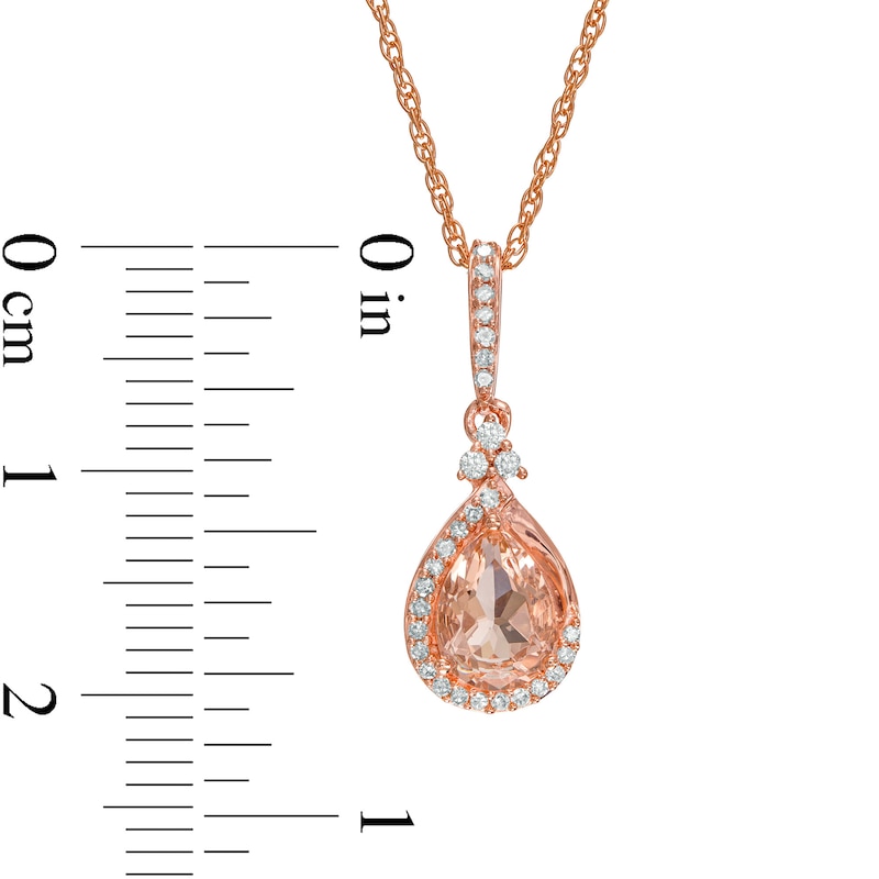 Pear-Shaped Morganite and 0.085 CT. T.W. Diamond Frame Tri-Top Teardrop Pendant in 10K Rose Gold
