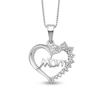 Thumbnail Image 0 of Diamond Accent Beaded Flower Cluster "Mom" Shadow Heart Pendant in Sterling Silver – 16"