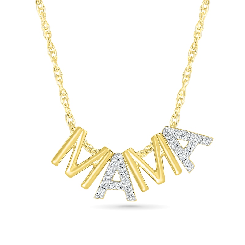 0.085 CT. T.W. Diamond and Polished Alternating "MAMA" Block Letter Pendant in Sterling Silver with 14K Gold Plate
