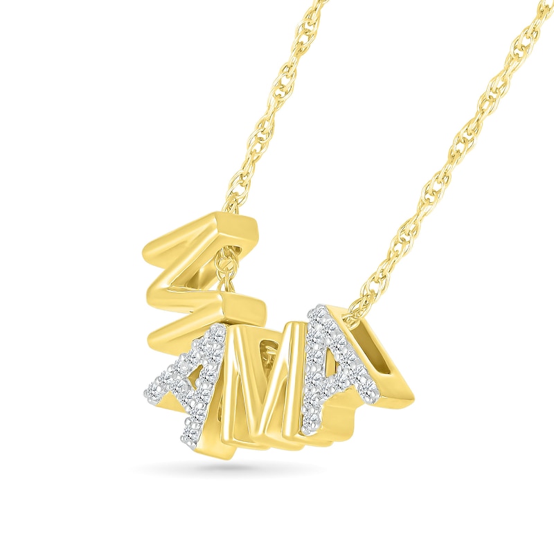 0.085 CT. T.W. Diamond and Polished Alternating "MAMA" Block Letter Pendant in Sterling Silver with 14K Gold Plate