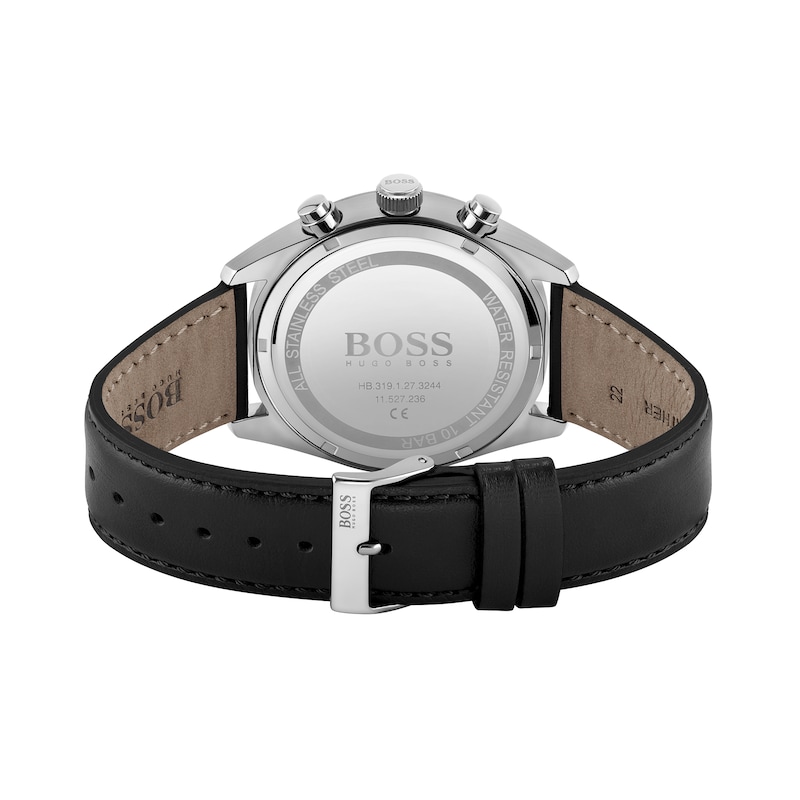 Men's Hugo Boss Champion Chronograph Black Leather Strap Watch with Black Dial (Model: 1513816)