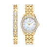 Thumbnail Image 1 of Ladies' Citizen Eco-Drive® Crystal Gold-Tone Watch with Mother-of-Pearl Dial and Bracelet Set (Model: EW1907-78D)
