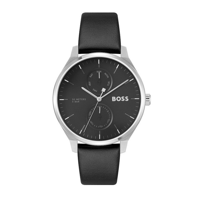 Men's Hugo Boss Tyler Leather Strap Watch with Black Dial (Model: 1514102)