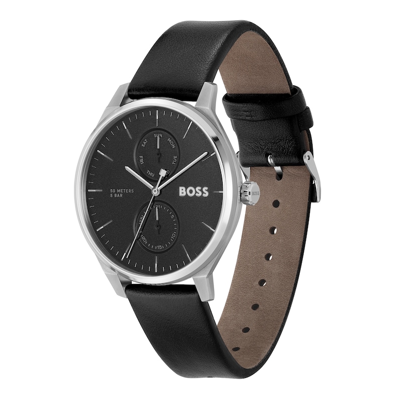 Men's Hugo Boss Tyler Leather Strap Watch with Black Dial (Model: 1514102)