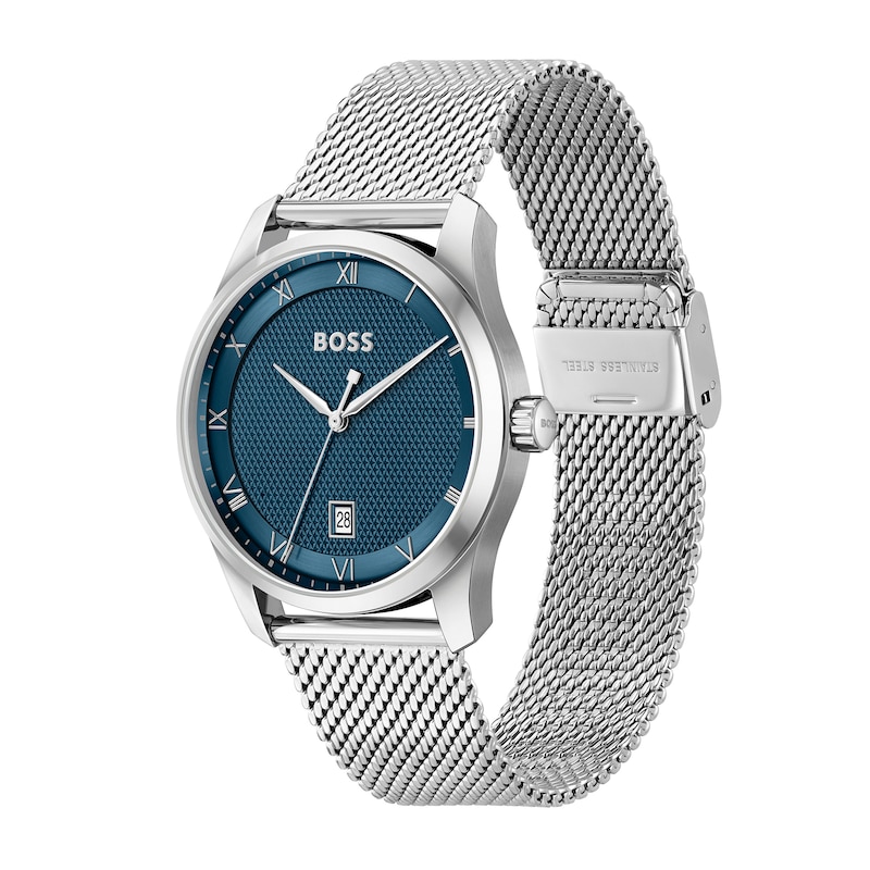 Men's Hugo Boss Principle Mesh Watch with Textured Dark Blue Dial (Model: 1514115)