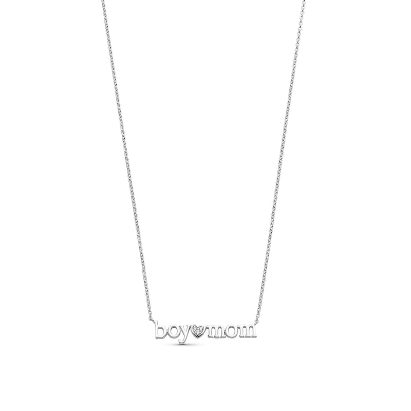 Diamond Accent "boy mom" with Heart Necklace in Sterling Silver