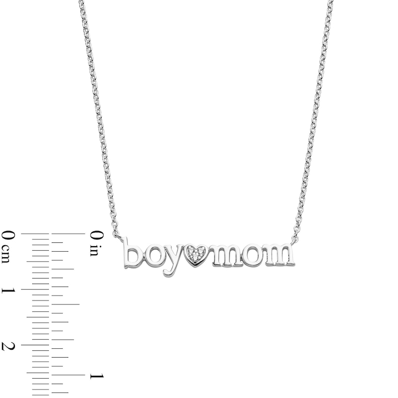 Diamond Accent "boy mom" with Heart Necklace in Sterling Silver