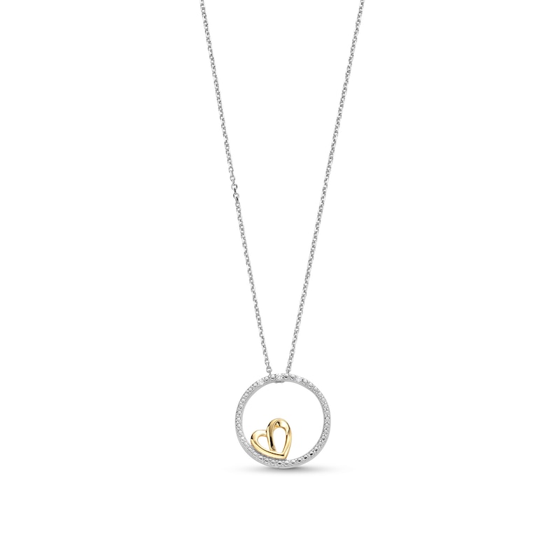 Diamond Accent Open Circle with Heart Pendant in Sterling Silver and 14K Gold Plate