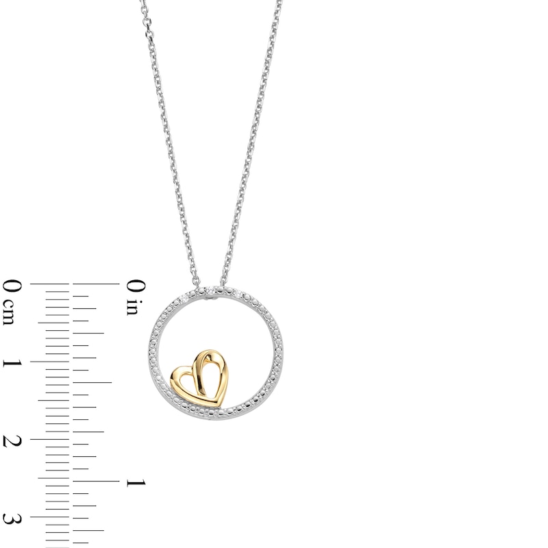 Diamond Accent Open Circle with Heart Pendant in Sterling Silver and 14K Gold Plate