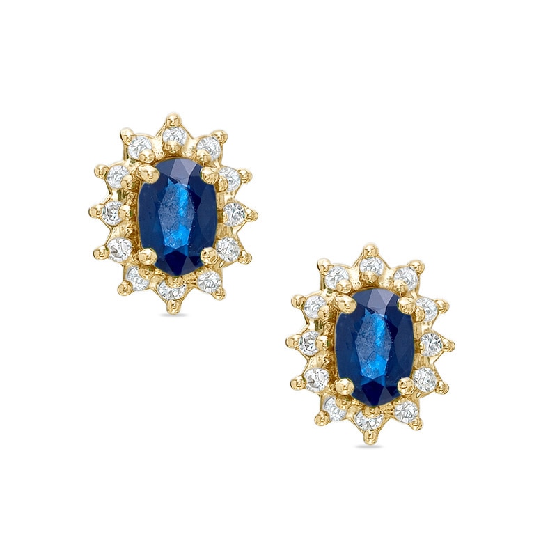 Oval Blue Sapphire Fashion Earrings in 10K Gold with Diamond Accents