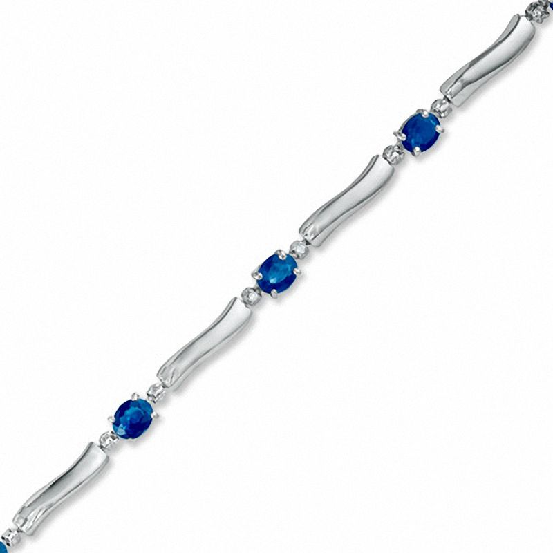 Oval Sapphire and Diamond Accent Bracelet in 10K White Gold - 7.25"