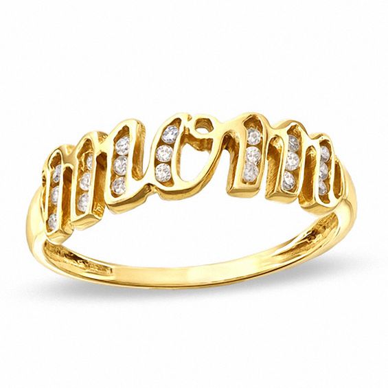 0.12 CT. T.W. Diamond Script Mom Ring in 10K Gold View All Jewellery