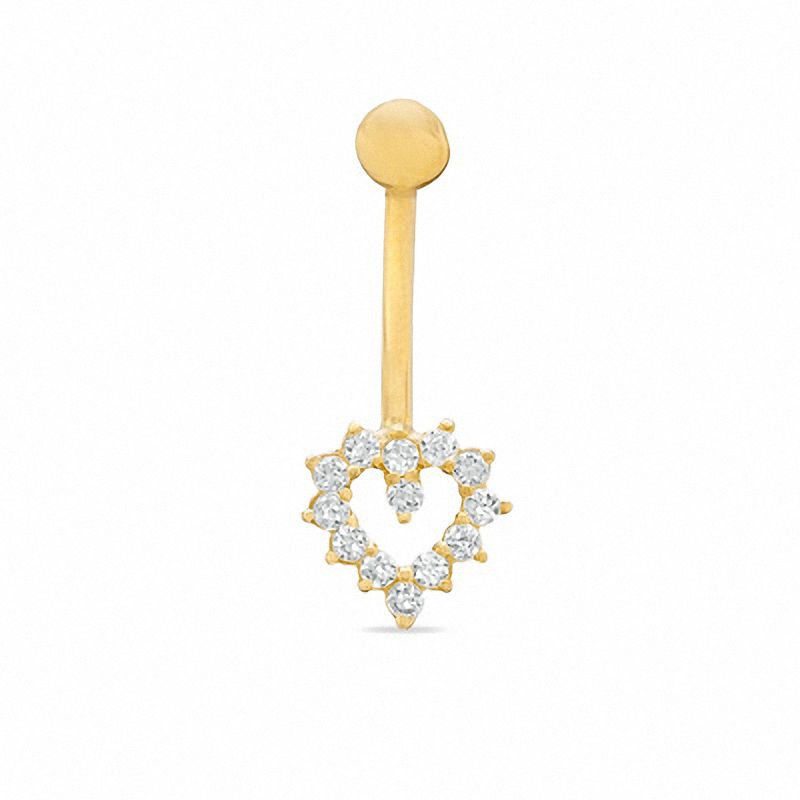 014 Gauge Heart Belly Button Ring with Cubic Zirconia in 14K Gold
