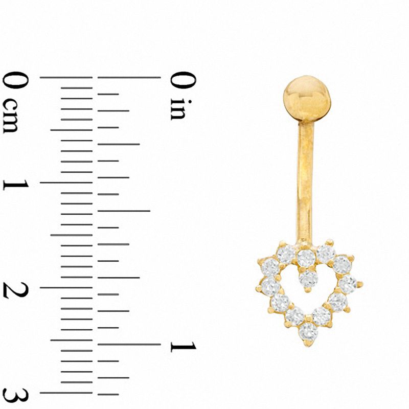 014 Gauge Heart Belly Button Ring with Cubic Zirconia in 14K Gold