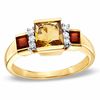 Thumbnail Image 0 of Square Citrine and Garnet Ring in 10K Gold with Diamond Accents