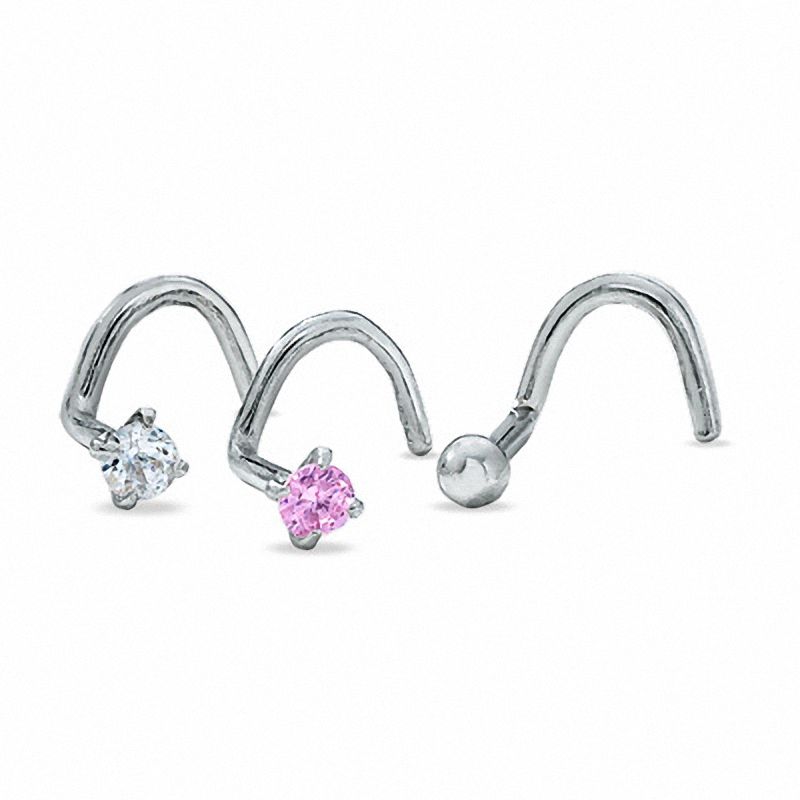 Nose Stud Set in 14K White Gold with Lab-Created Pink and White Sapphires
