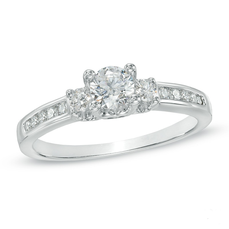 0.75 CT. T.W. Diamond Past Present Future® Engagement Ring in 14K White Gold