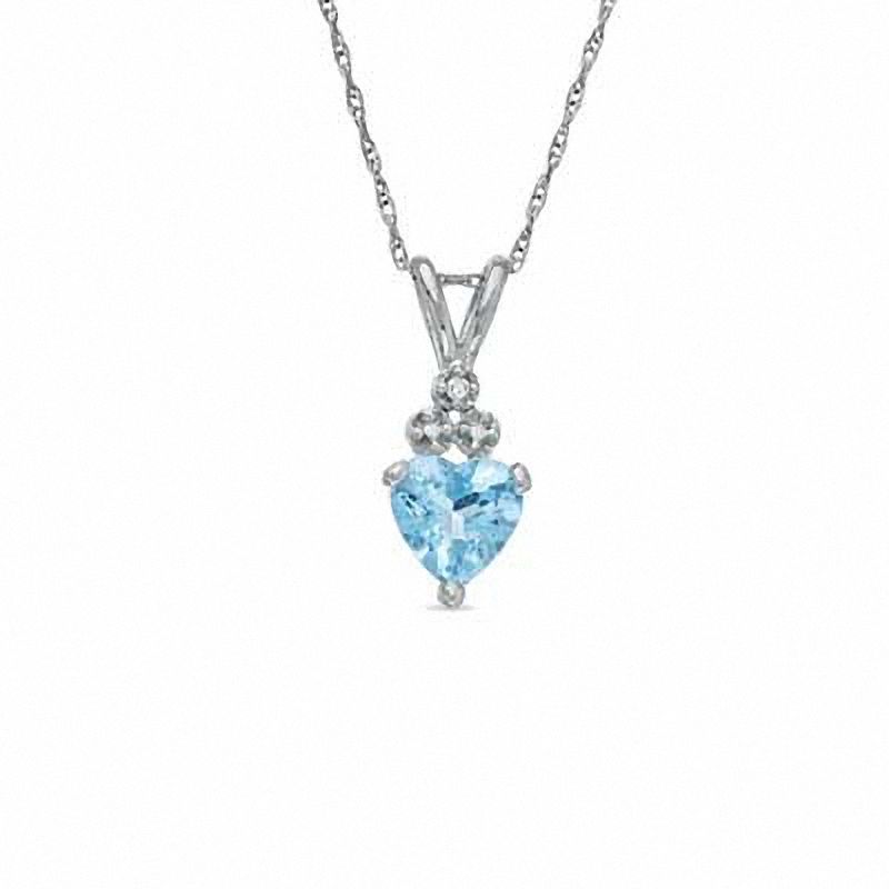 Heart-Shaped Aquamarine Pendant in 10K White Gold with a Diamond Accent