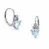 Thumbnail Image 0 of Heart-Shaped Aquamarine Leverback Earrings in 10K White Gold with a Diamond Accent