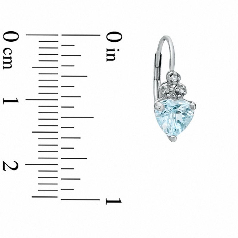 Heart-Shaped Aquamarine Leverback Earrings in 10K White Gold with a Diamond Accent