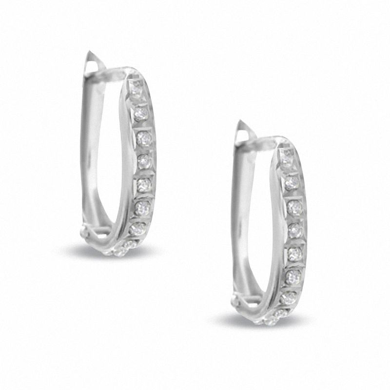 Diamond Fascination™ Small Wide Oval Hinged Earrings in 14K White Gold