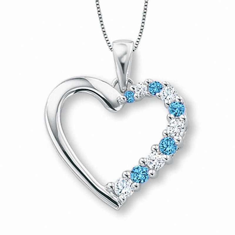 Journey Blue Topaz and Lab-Created White Sapphire Heart Pendant in 10K White Gold