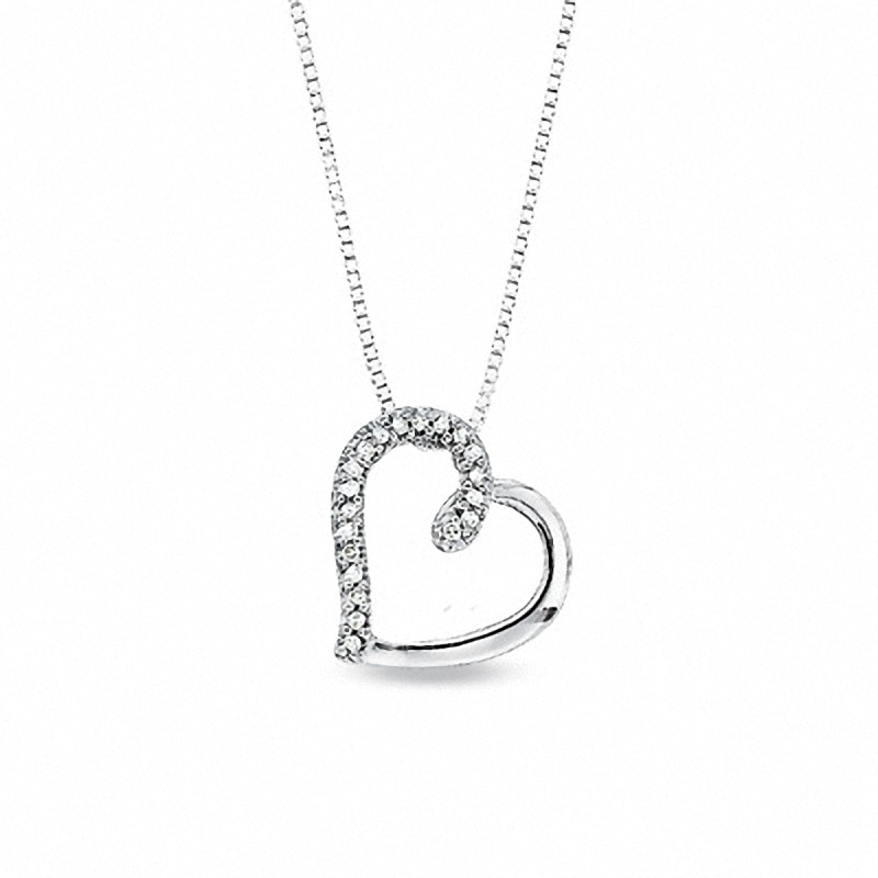 0.09 CT. T.W. Diamond Tilted Heart Pendant in Sterling Silver