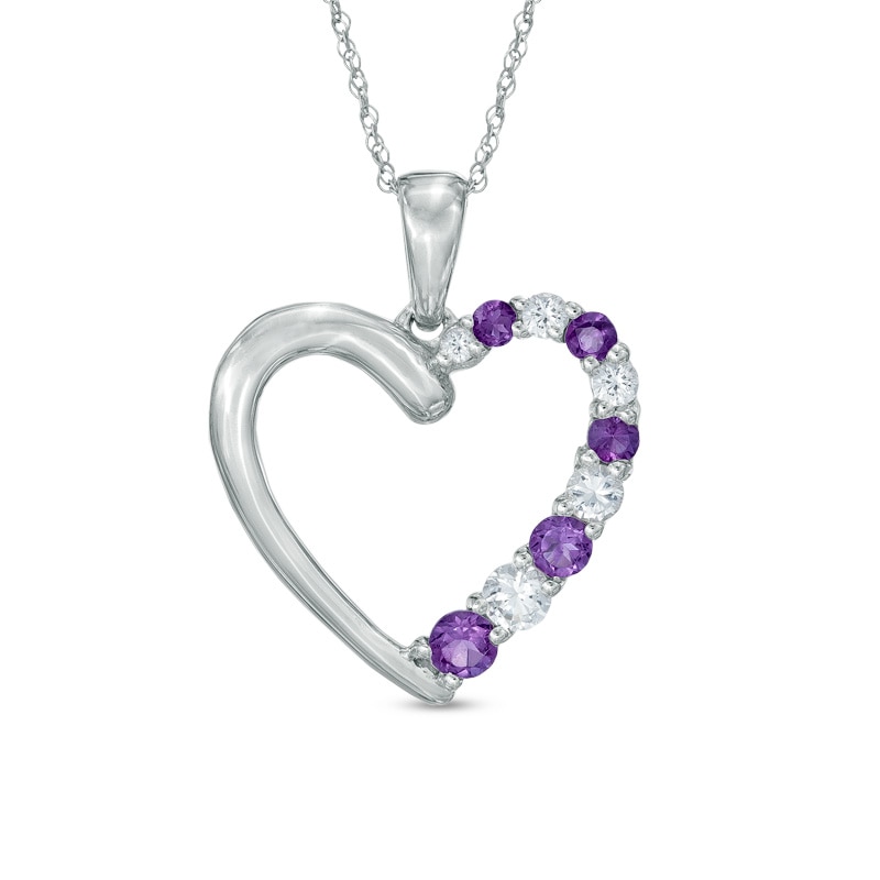 Journey Amethyst and Lab-Created White Sapphire Heart Pendant in 10K White Gold
