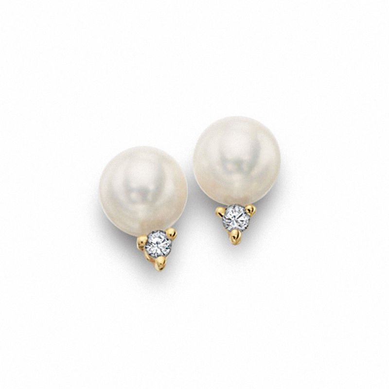 Blue Lagoon® by Mikimoto 5.5-6.0mm Cultured Akoya Pearl Stud Earrings in 14K Gold with Diamond Accents
