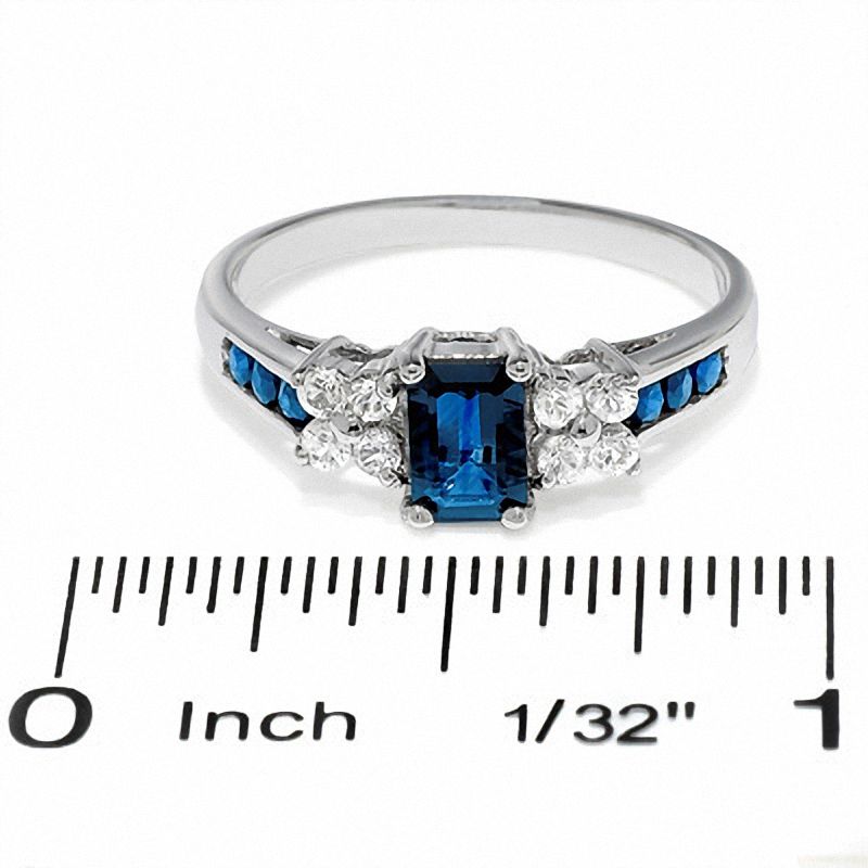 Emerald-Cut Blue and White Sapphire Ring in 14K White Gold