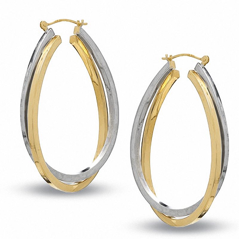 Oval Bypass Earrings in Sterling Silver and 14K Gold