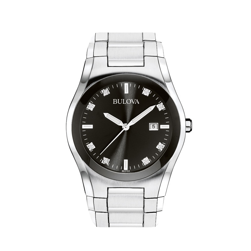 Men's Bulova Diamond Accent Watch with Black Dial (Model: 96D104)