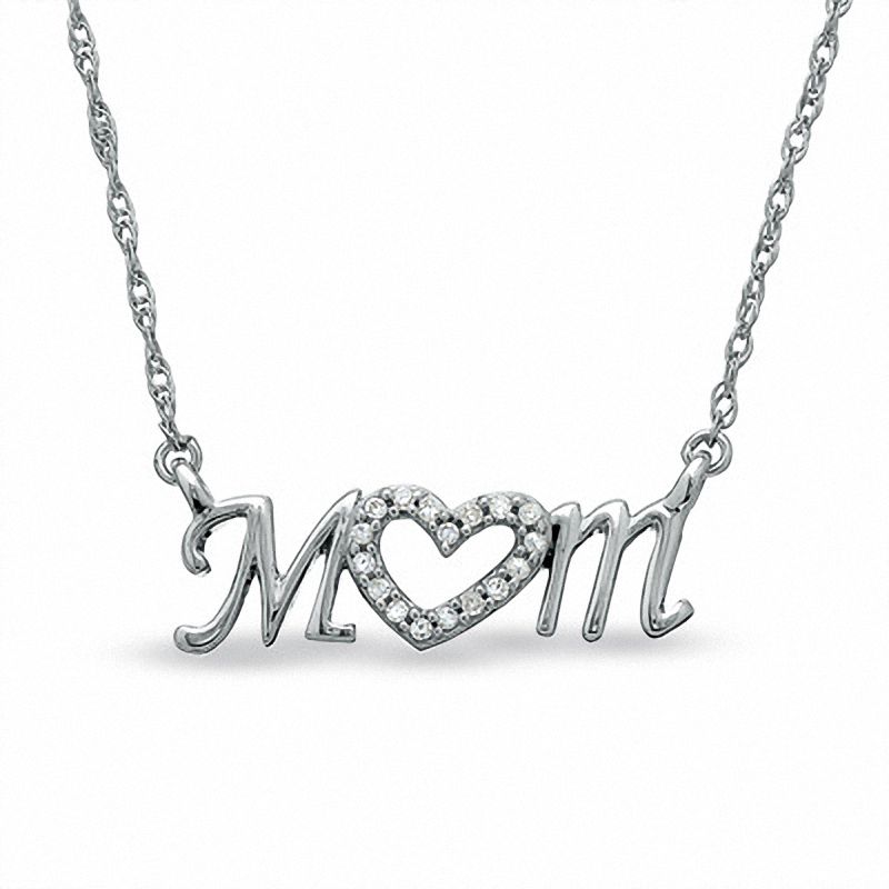 Diamond Accent Mom Heart Necklace in Sterling Silver