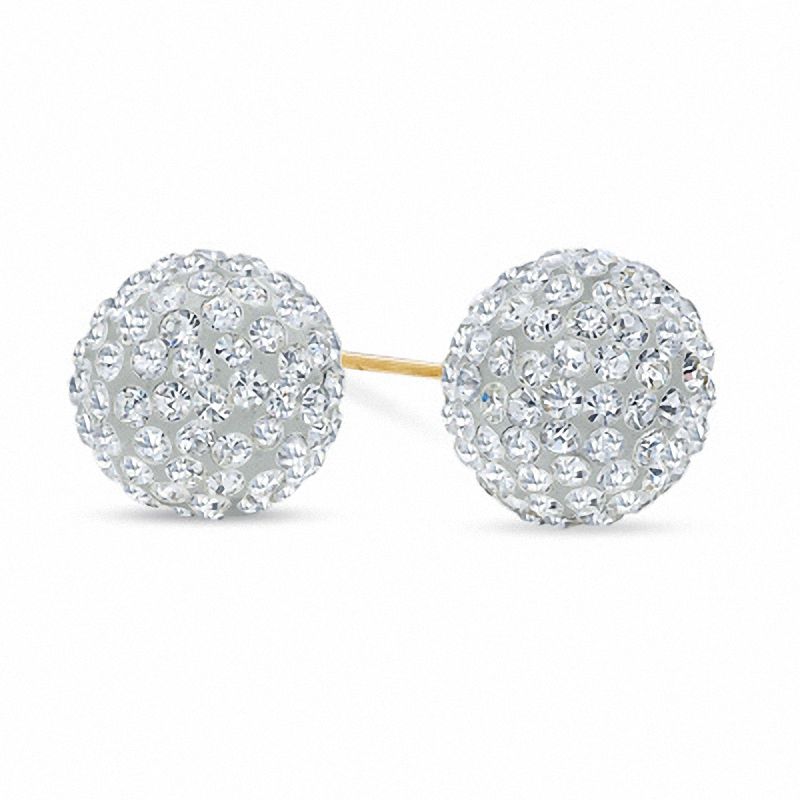 8.0mm Crystal Ball Stud Earrings in 14K Gold