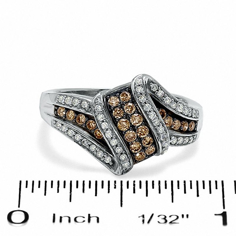 0.50 CT. T.W. Champagne and White Diamond Overlap Ring in 10K White Gold