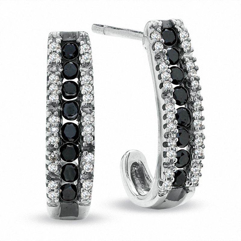 0.50 CT. T.W. Enhanced Black and White Diamond Hoop Earrings in Sterling Silver