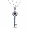 Thumbnail Image 0 of Blue Sapphire and Diamond Key Pendant in Sterling Silver