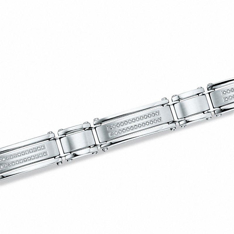 Men's 0.25 CT. T.W. Diamond Double Row Stainless Steel Link Bracelet - 8.5"