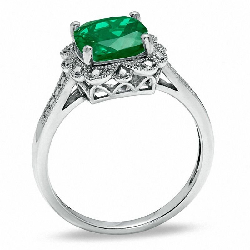 8.0mm Cushion-Cut Lab-Created Emerald Vintage-Style Ring in Sterling Silver