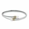 Thumbnail Image 0 of 7.0mm Cultured Freshwater Pearl Bypass Bangle in Sterling Silver and 14K Gold with Diamond Accents - 7.5"